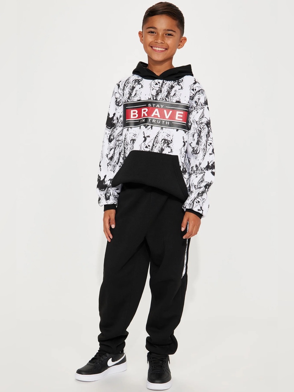 “Brave” Fashion Nova Kids Black and White Jogger Set